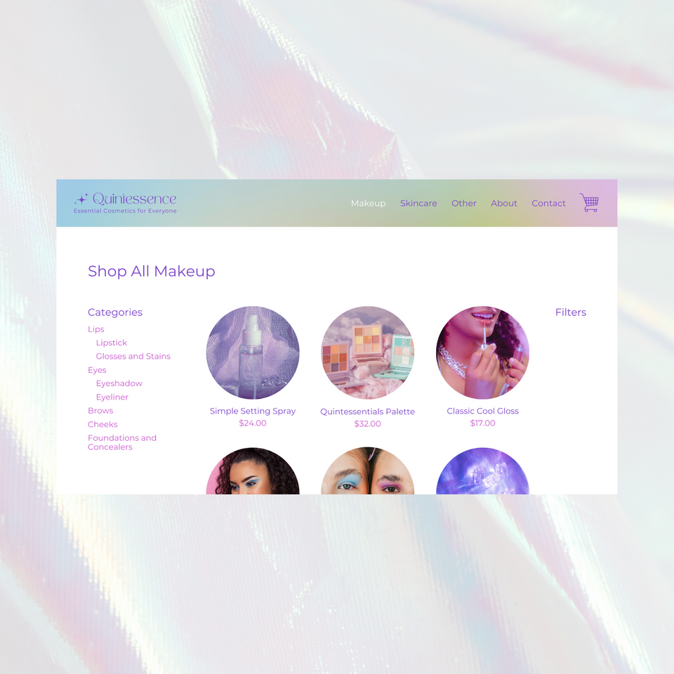 Holographic and Youthful brand kit website application product category page example by Z Squared Studio.