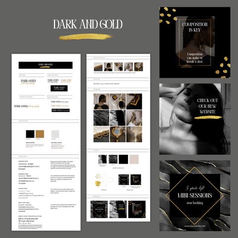 Dark and Gold brand kit template by Z Squared Studio.