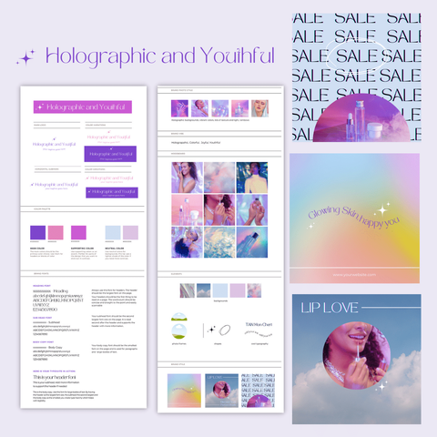 Holographic and Youthful brand kit template by Z Squared Studio.