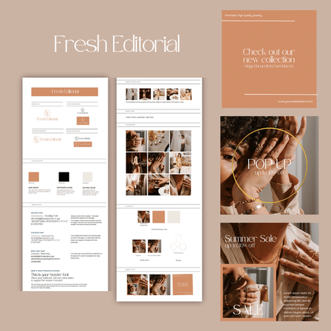 Fresh Editorial brand kit template by Z Squared Studio.