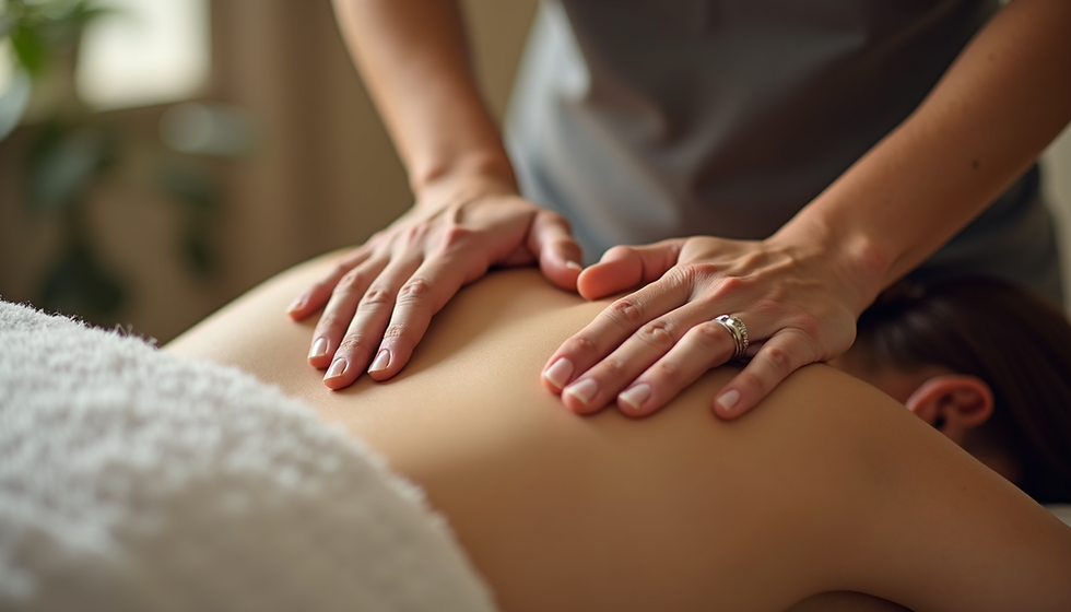 High angle view of a massage therapist using hands to release muscle tension