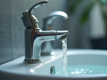 Water faucet with flowing water symbolizing water quality issues