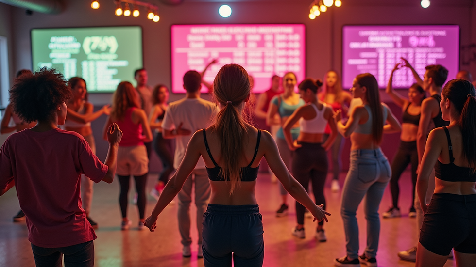 High angle view of a Zumba class pricing board at a fitness studio