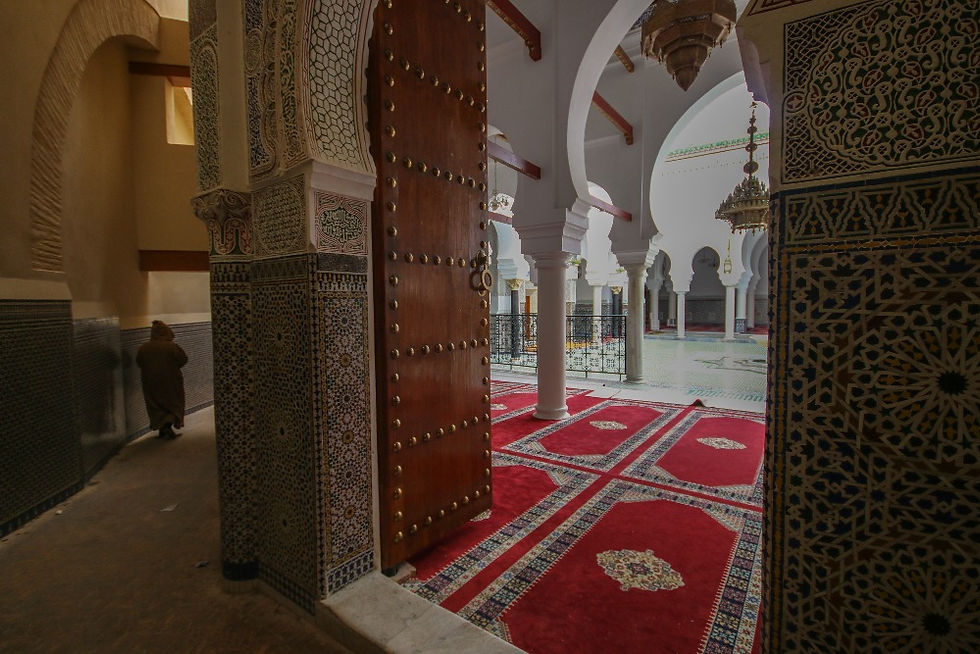 looking through a door into a mosque in the Fes medina