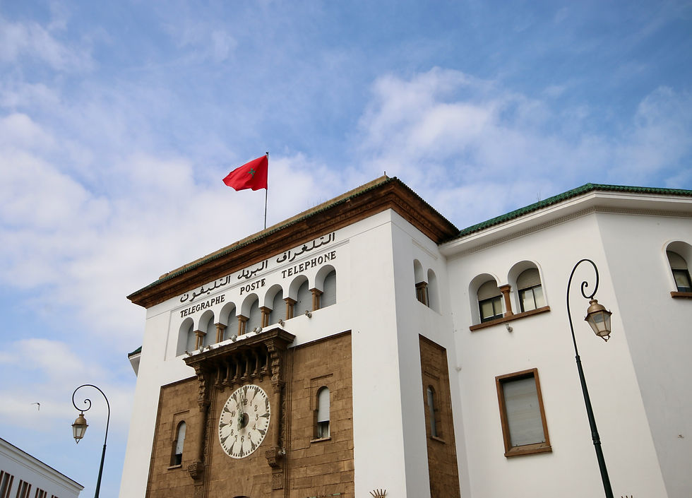 A large clock on a postal building in Rabat's Ville Nouvelle