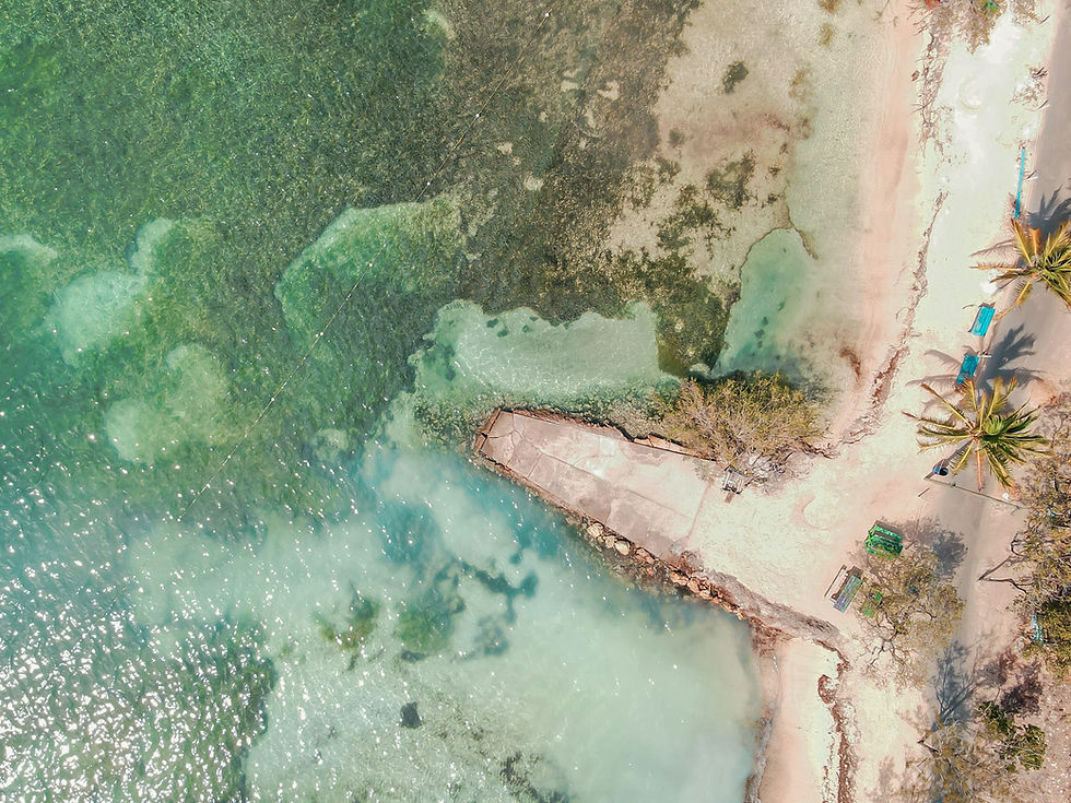 An aerial view of a coral reef in Honduras