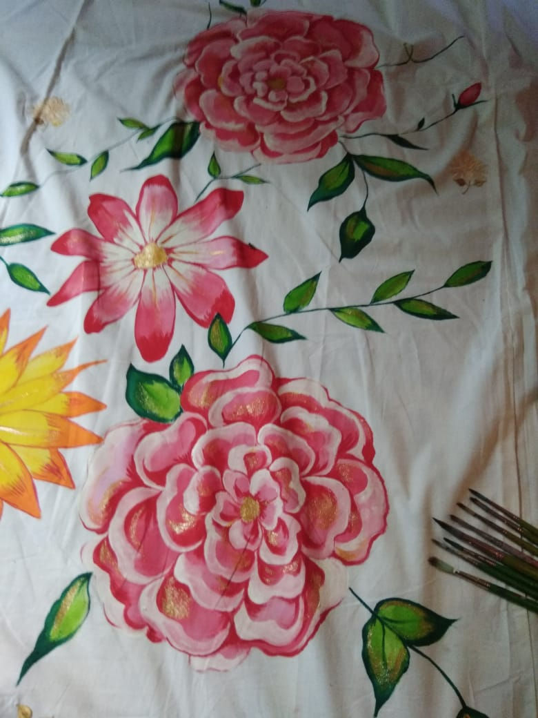 Thumbnail: Hand painted bed sheet with pillow cover.