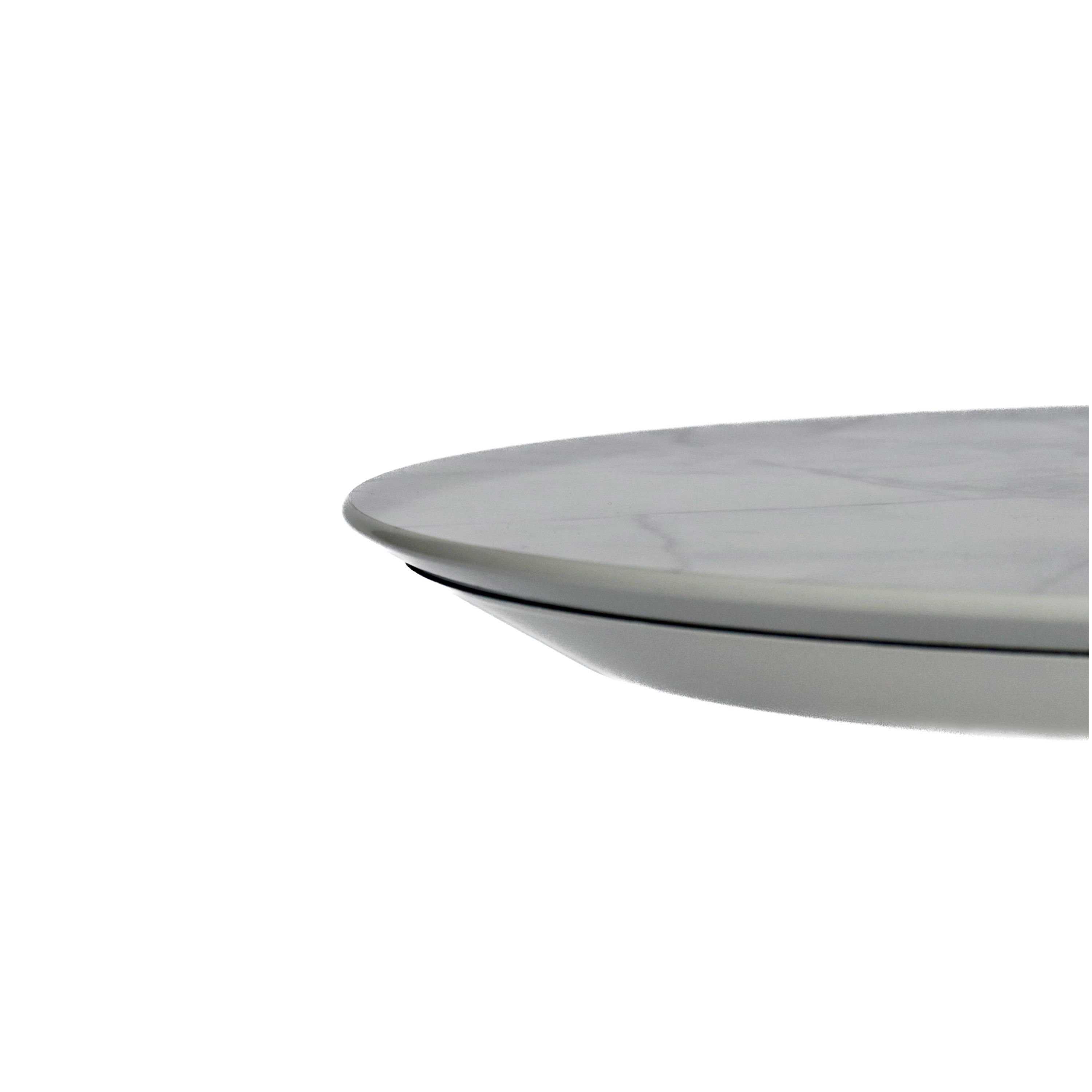 Ceramic round tabletop with chamfered edge.