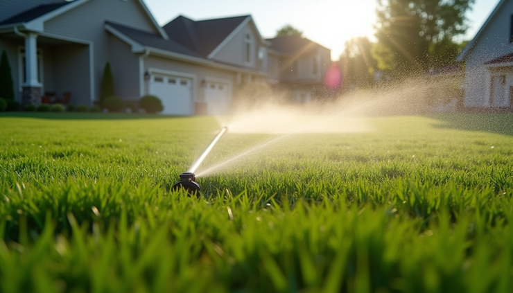 Eye-level view of freshly hydroseeded lawn in a suburban Benton County yard
