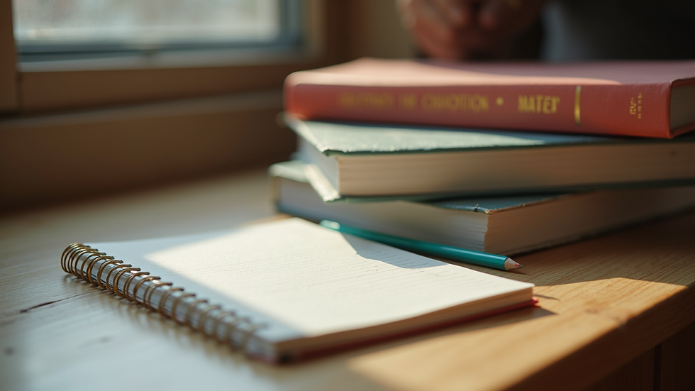 Close-up view of educational materials and books provided by Afidi Charity