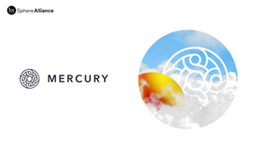 Imagen de portada de la alianza entre Mercury y Sphere Studio, con logos sobre fondo blanco y símbolo corporativo entre nubes