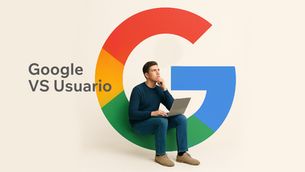 Ilustración conceptual de un hombre pensativo dentro de una G de Google, simbolizando la tensión entre escribir para el usuario o para el motor de búsqueda, portada del artículo sobre contenido SEO humano.
