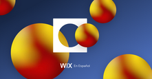 Imagen conceptual que representa la fusión visual de las identidades de Sphere Studio y Wix, con esferas en tonos rojo y amarillo sobre fondo azul y el logotipo de Wix en el centro, simbolizando su integración en el mercado español.