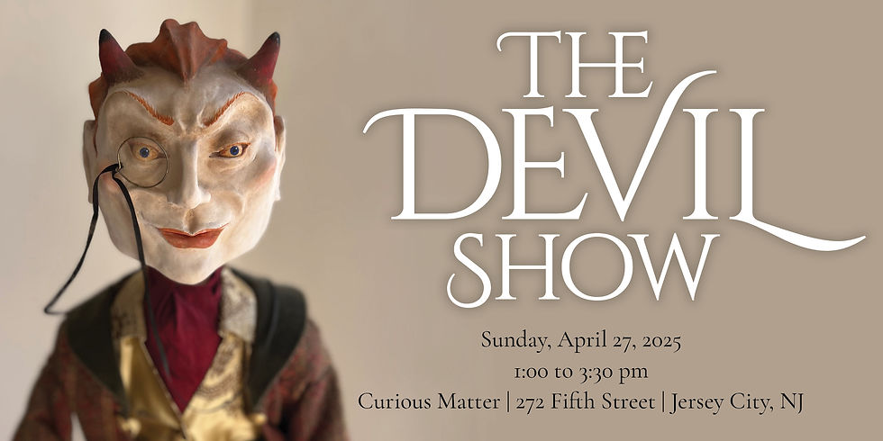 Devil puppet with monocle next to text The Devil Show
