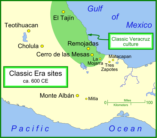 Map of Mexico showing Classic Vera Cruz sites.