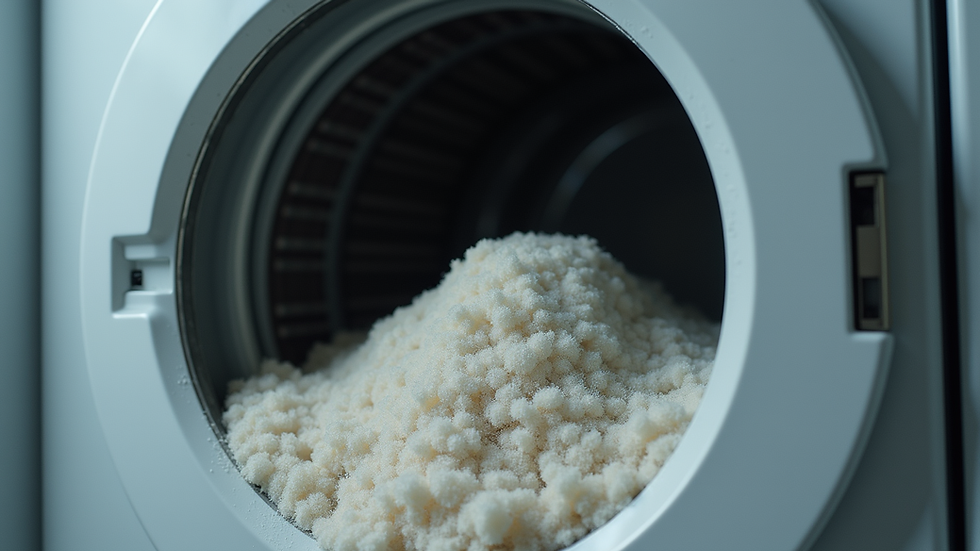 Close-up view of a commercial dryer vent clogged with lint