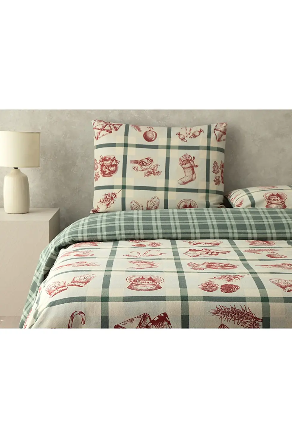 Миниатюра: English Home Winter Joy Flanel Tek Kişilik Nevresim Takımı Yeşil