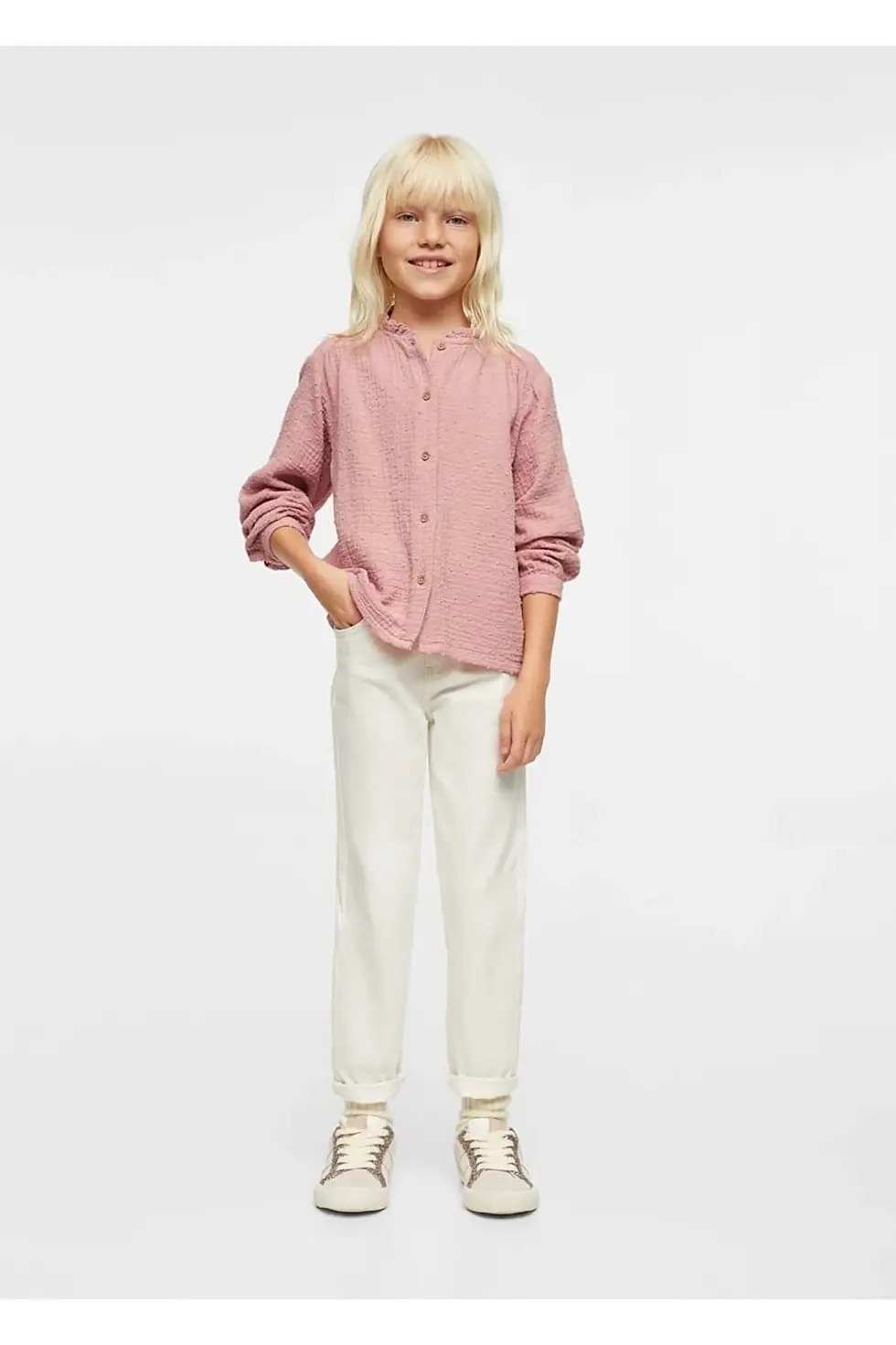 Thumbnail: MANGO Kids Plumeti Detaylı Pamuklu Bluz