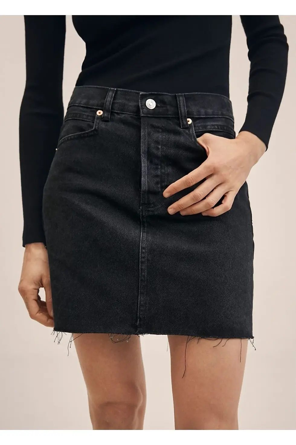 Thumbnail: Mango Kenarları Dikişsiz Kot Mini Etek