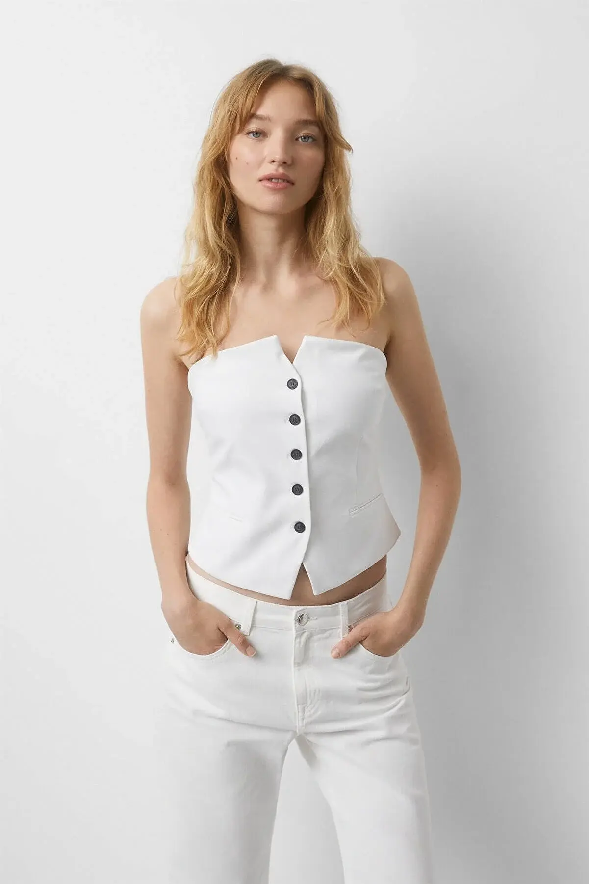 Pull & Bear Straplez düğmeli yelek