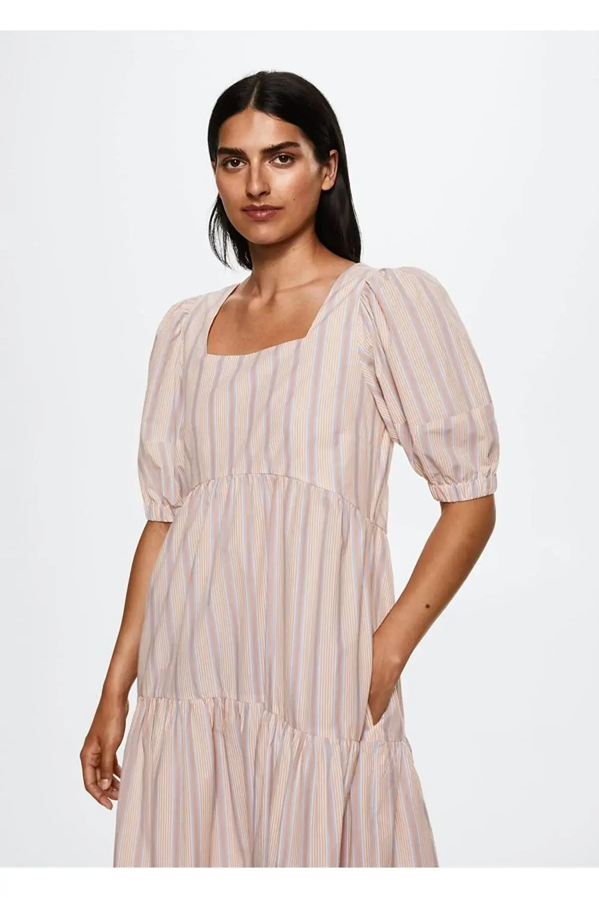 Mango Çizgili Pamuklu Elbise