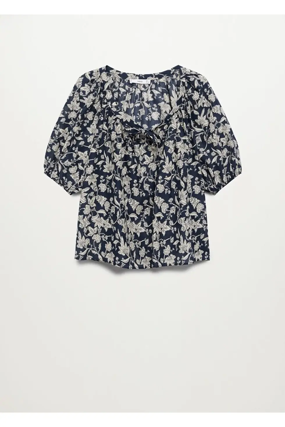 Thumbnail: MANGO Kadın Mavi Desenli Koton Bluz