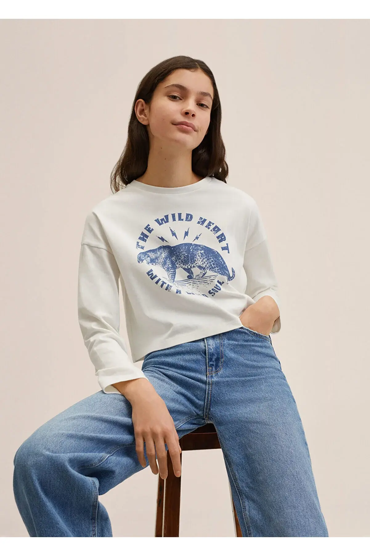 MANGO Kids Kız Çocuk Kırık Beyaz Tişört