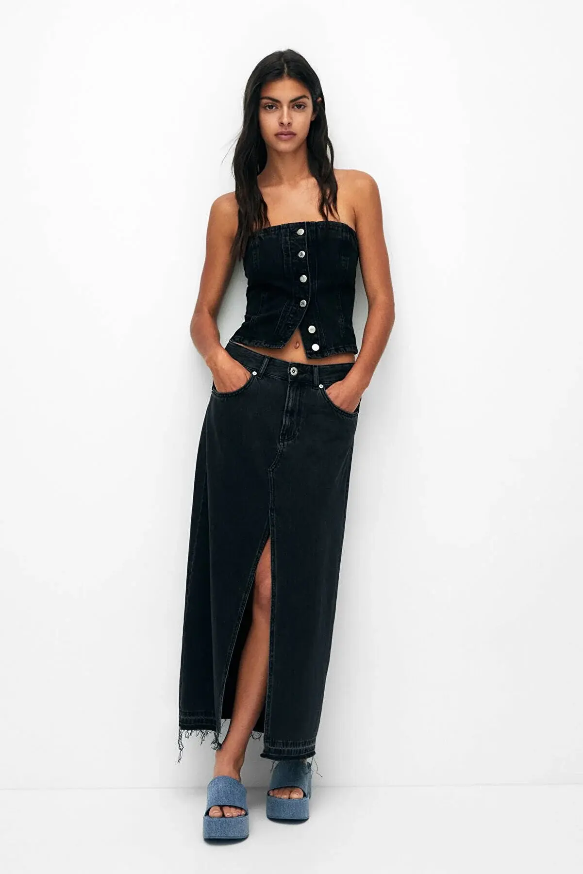 Pull & Bear Uzun Denim Etek