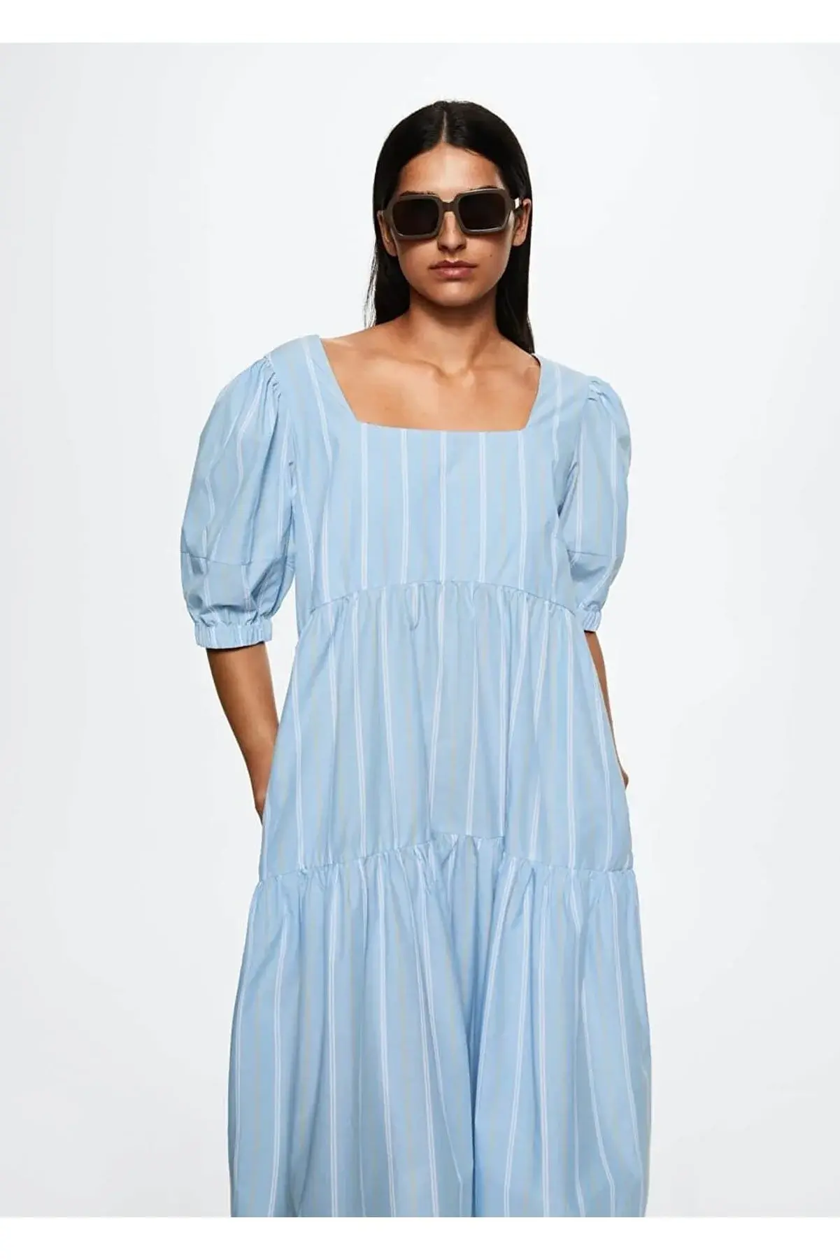 Mango Çizgili Pamuklu Elbise