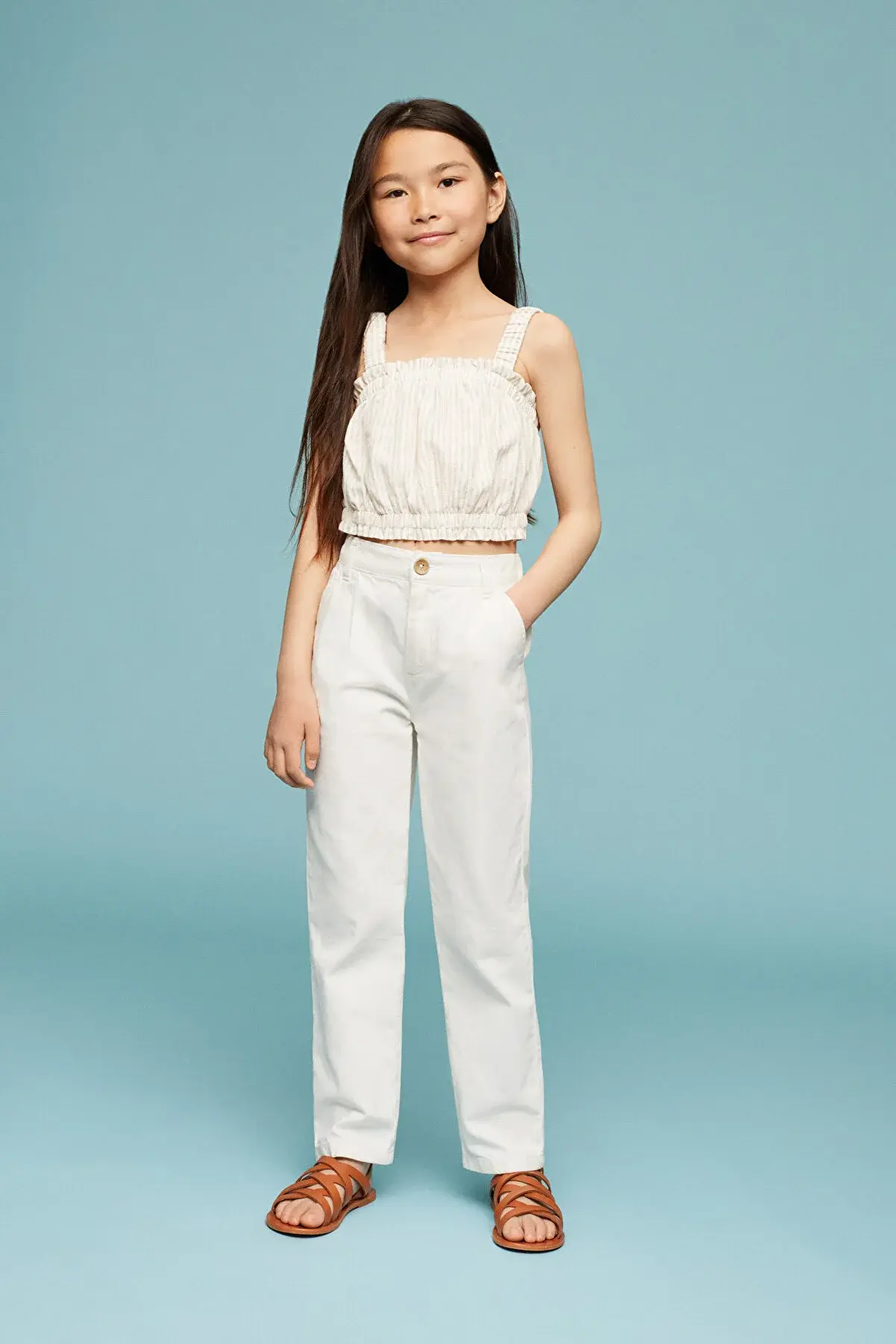 MANGO Kids Kız Çocuk Natürel Pantolon