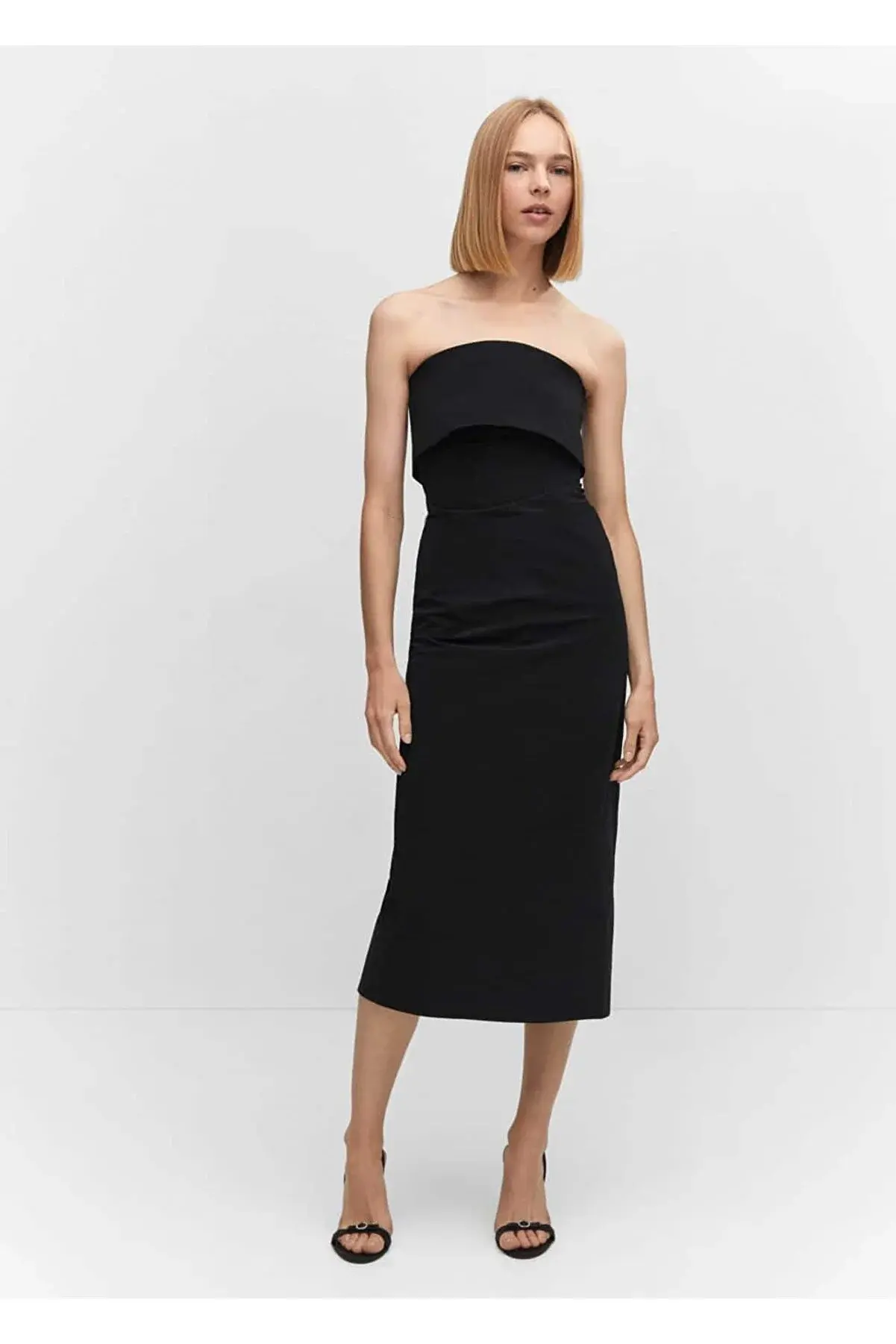 Mango V yaka yırtmaçlı elbise