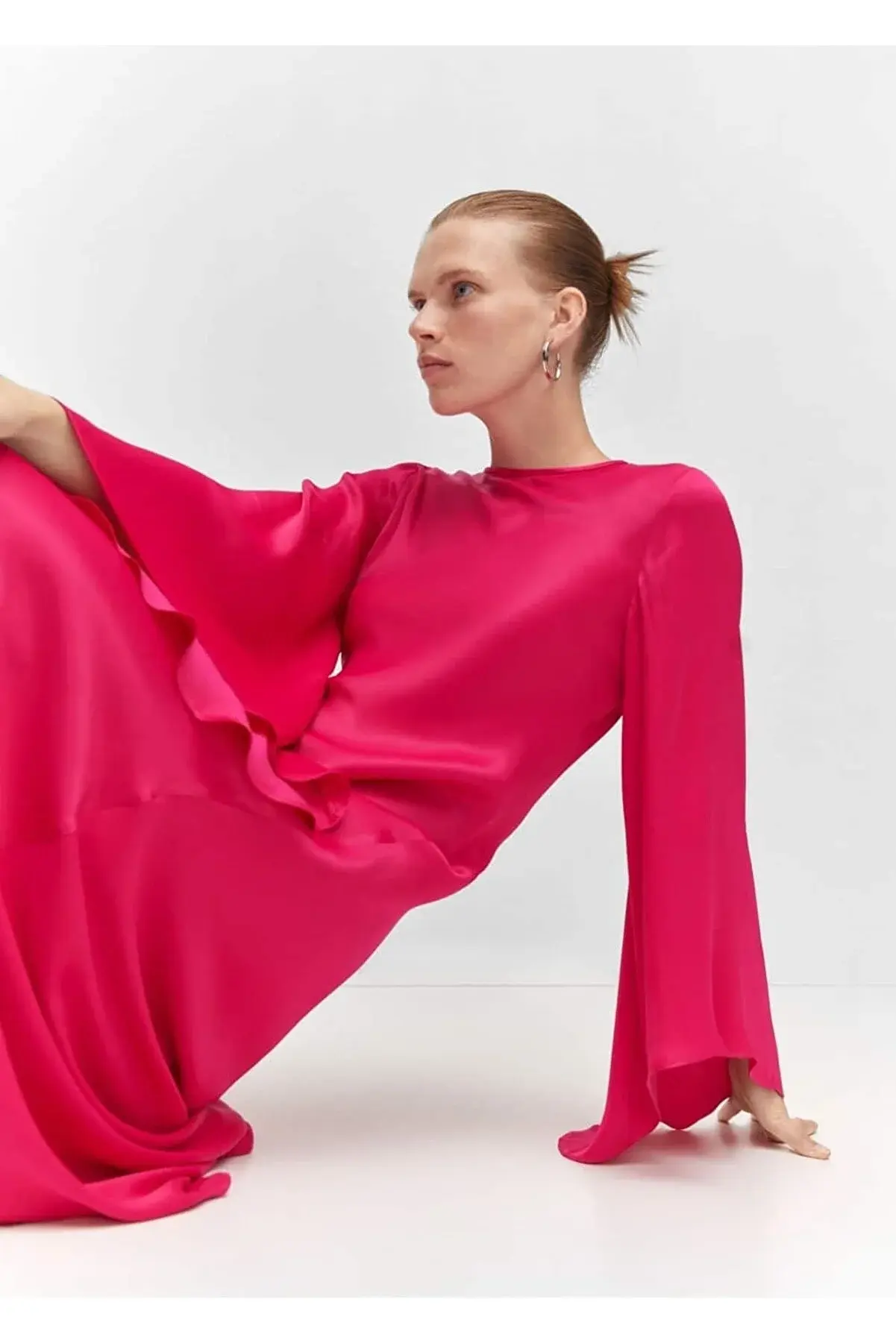 Mango Kolları kloş saten elbise