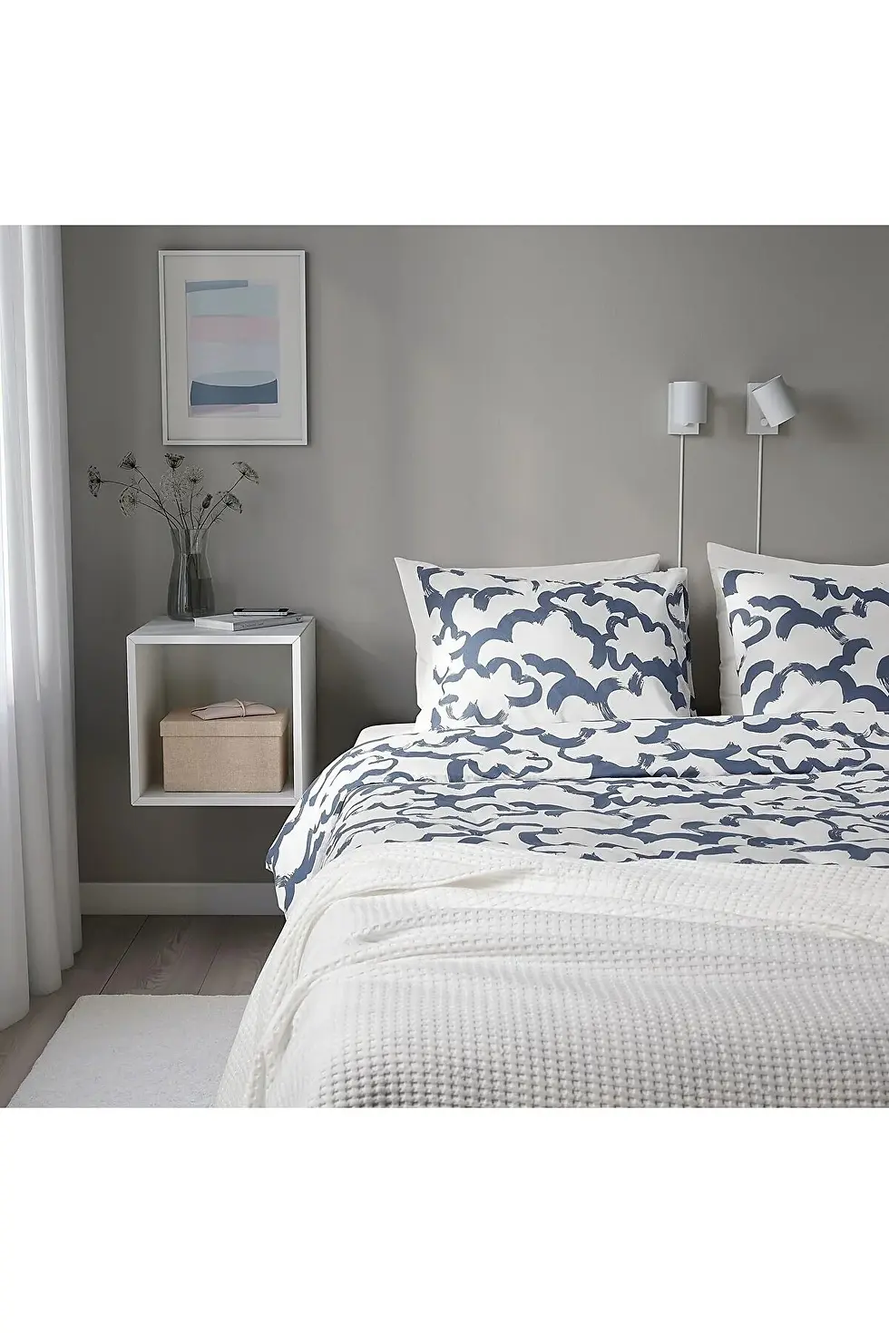 Миниатюра: IKEA EKPURPURMAL tek kişilik nevresim seti, beyaz-mavi, 150x200/50x60 cm