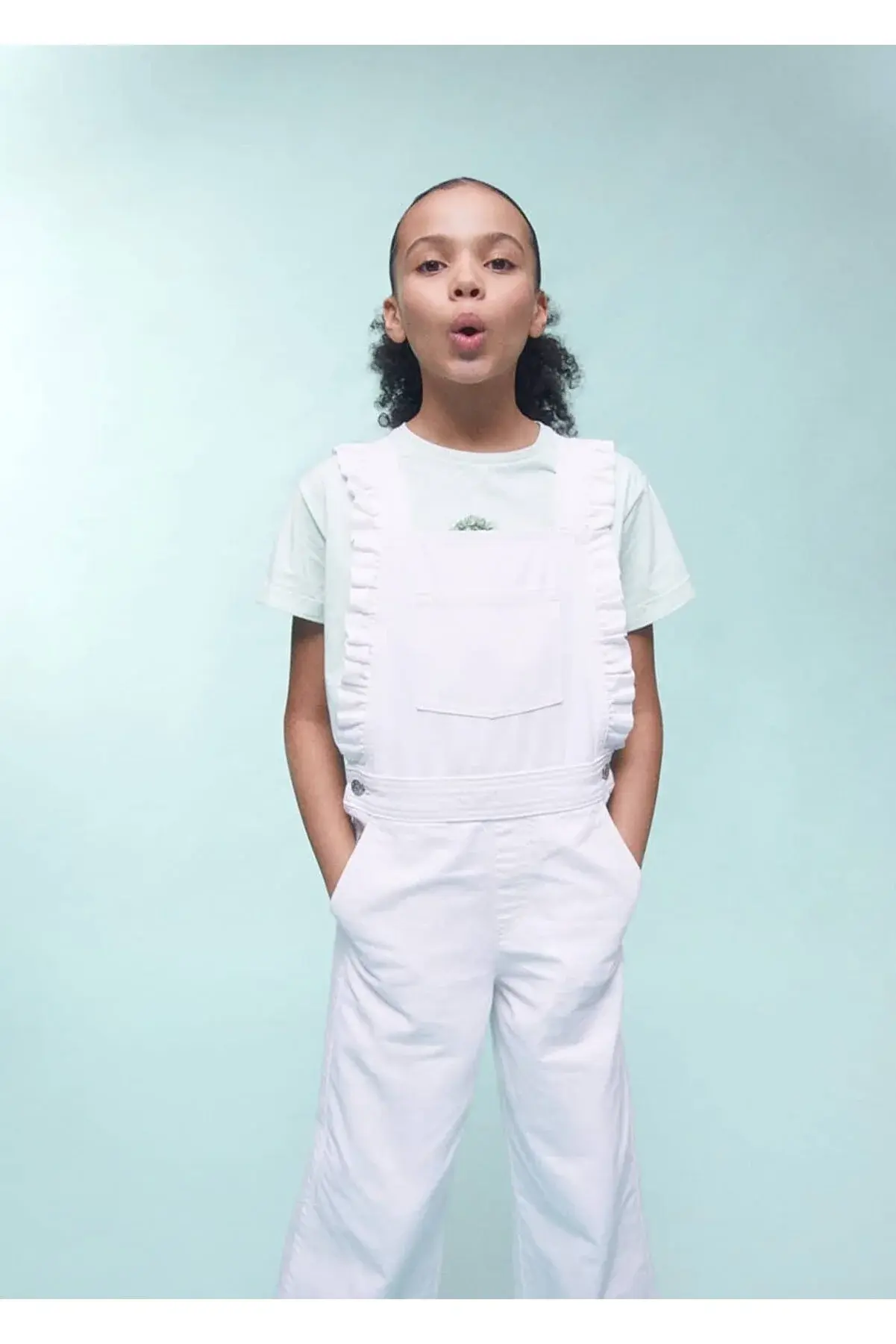 MANGO Kids Volanlı Denim Salopet