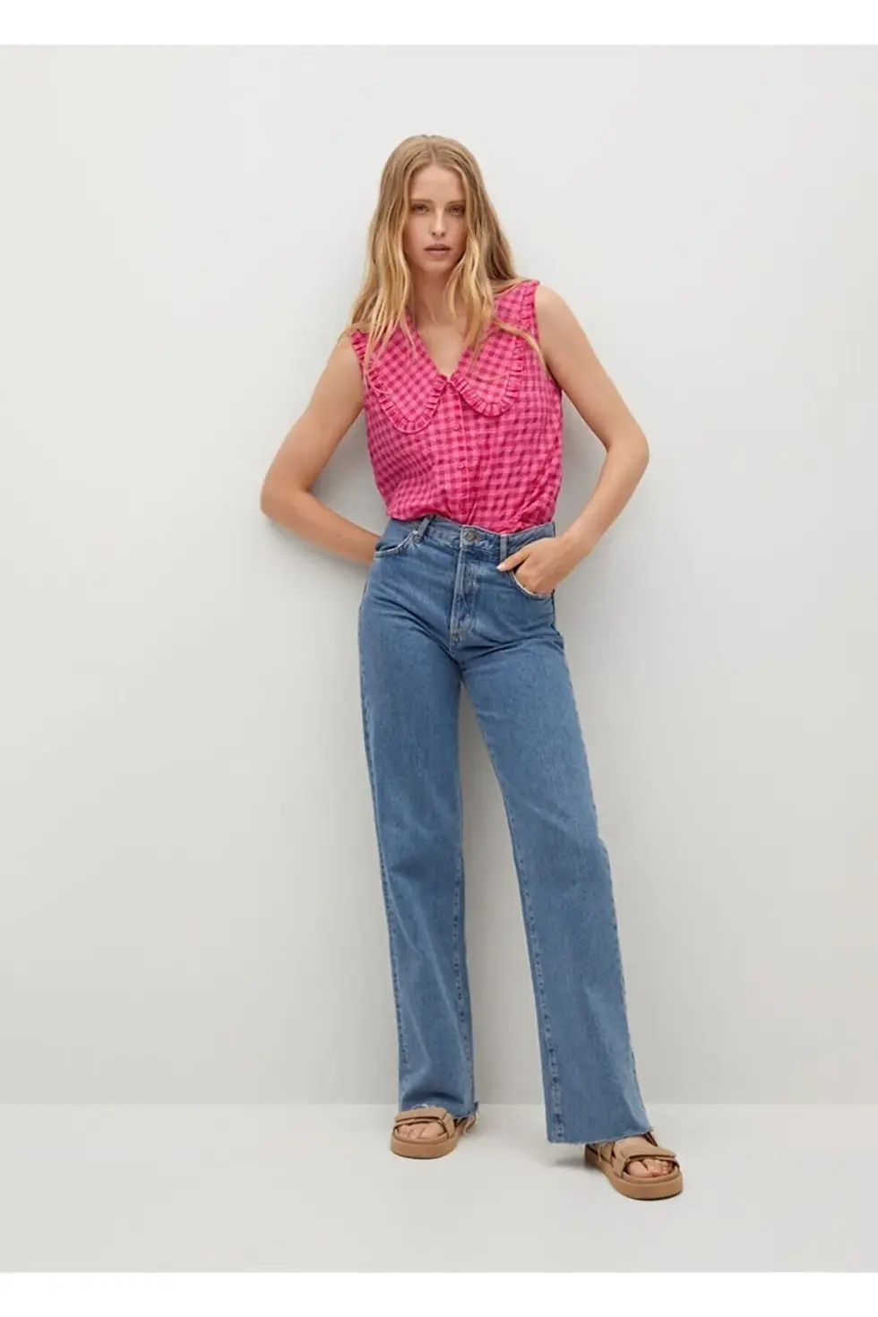 Thumbnail: MANGO Kadın Fuşya Bebe Yaka Pamuklu Gömlek