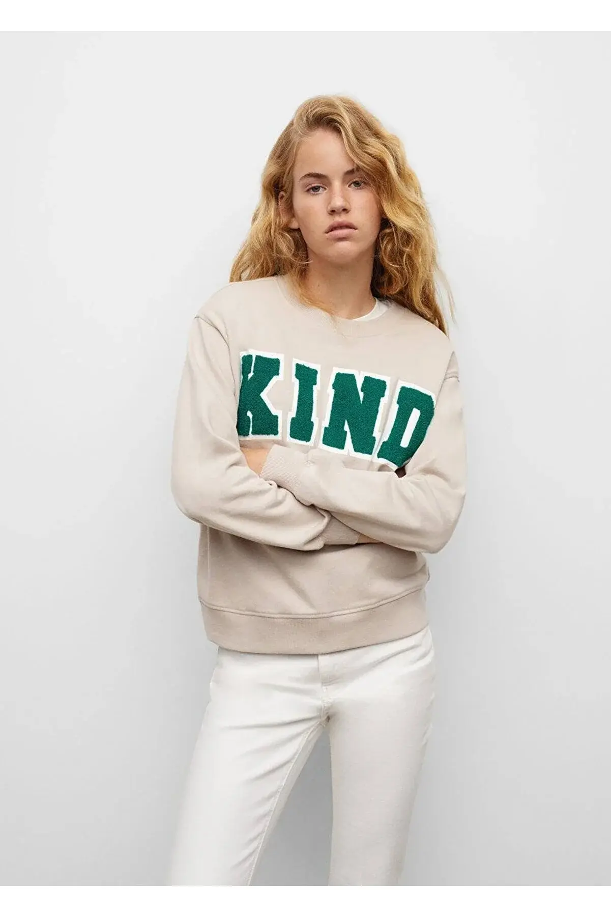 Mango Teen Dokulu Mesajlı Sweatshirt