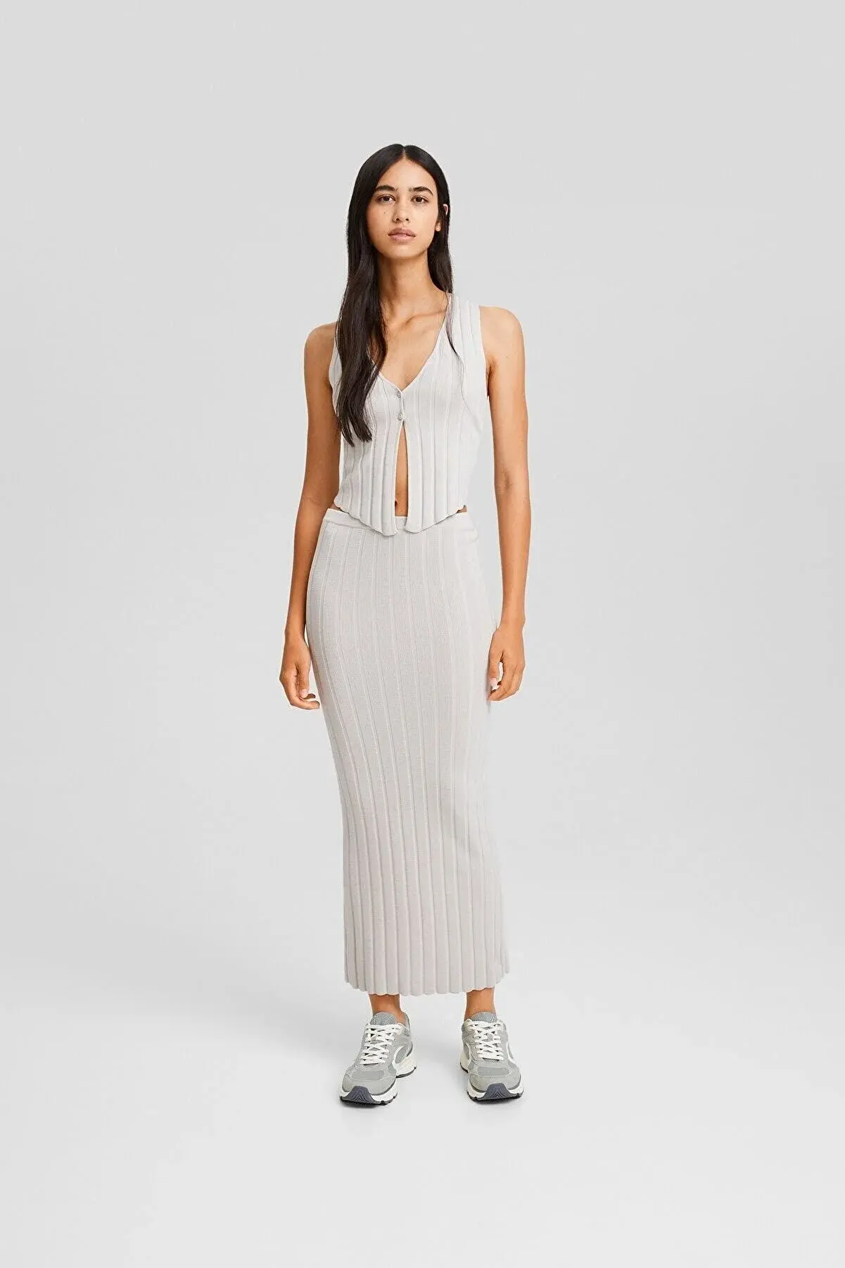 Bershka Fitilli Triko Midi Etek