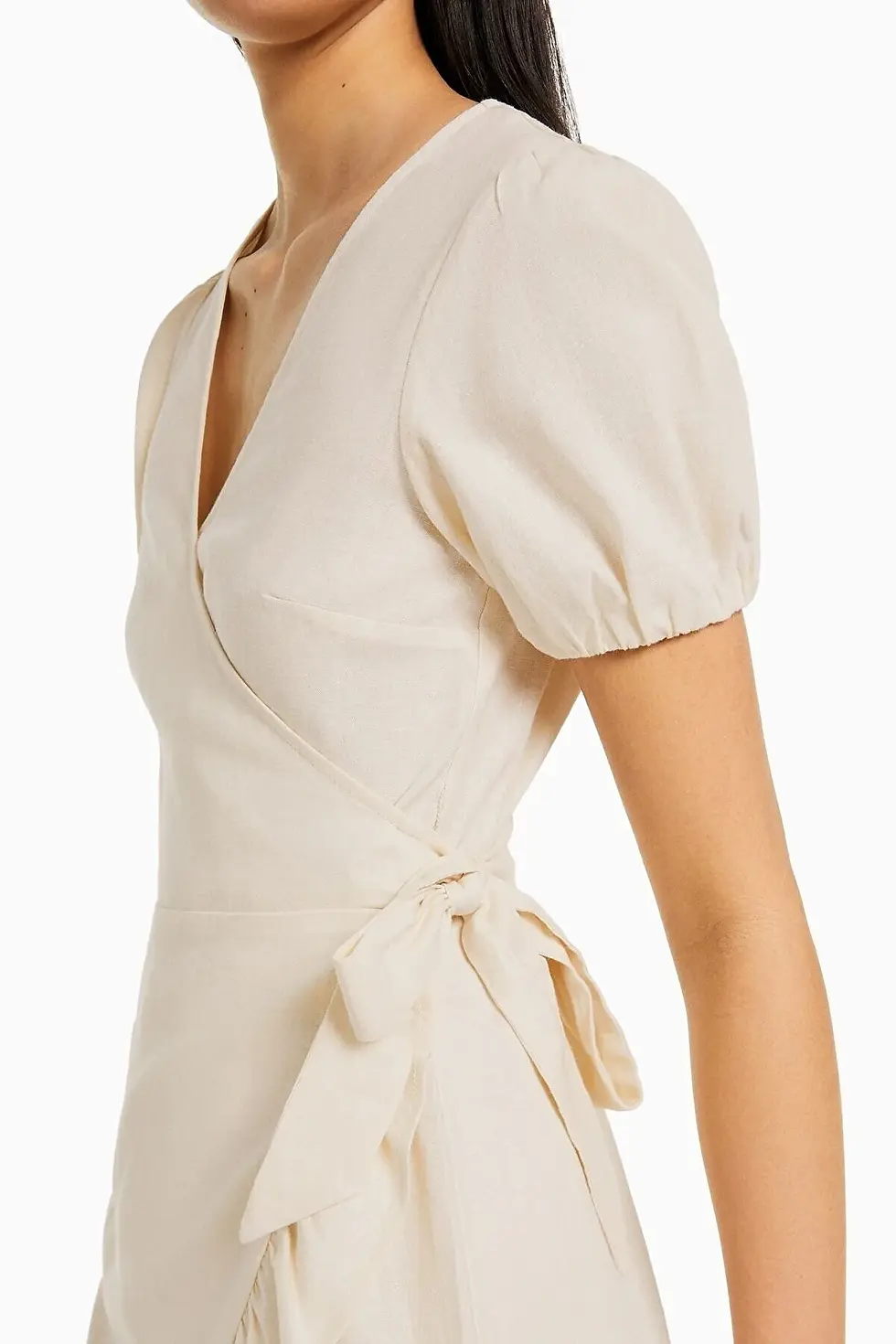 Миниатюра: Bershka Fırfırlı Kısa Kollu Keten Mini Elbise