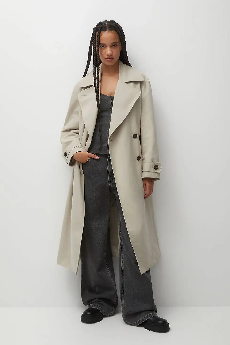 Thumbnail: Pull & Bear Düğmeli kruvaze trençkot