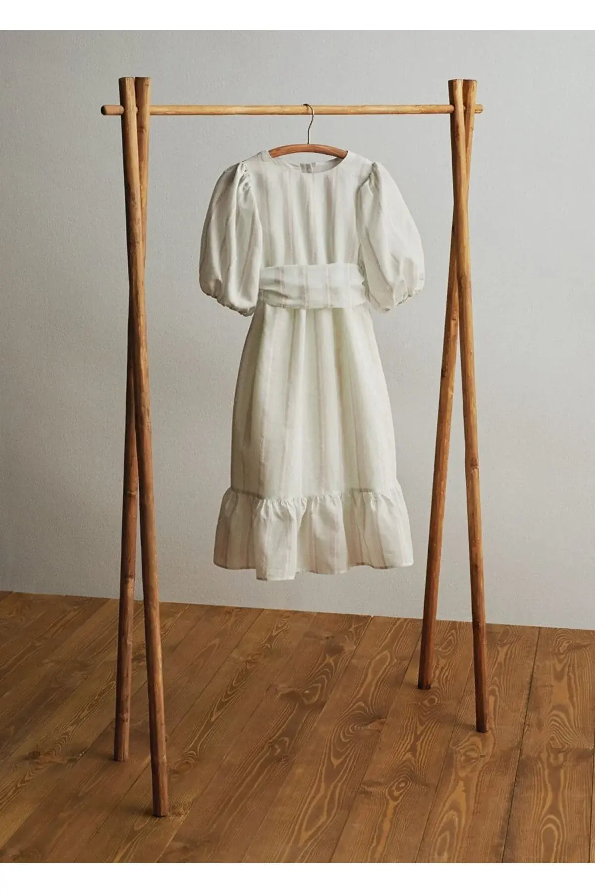 MANGO Kids Balon Kollu Çizgili Elbise