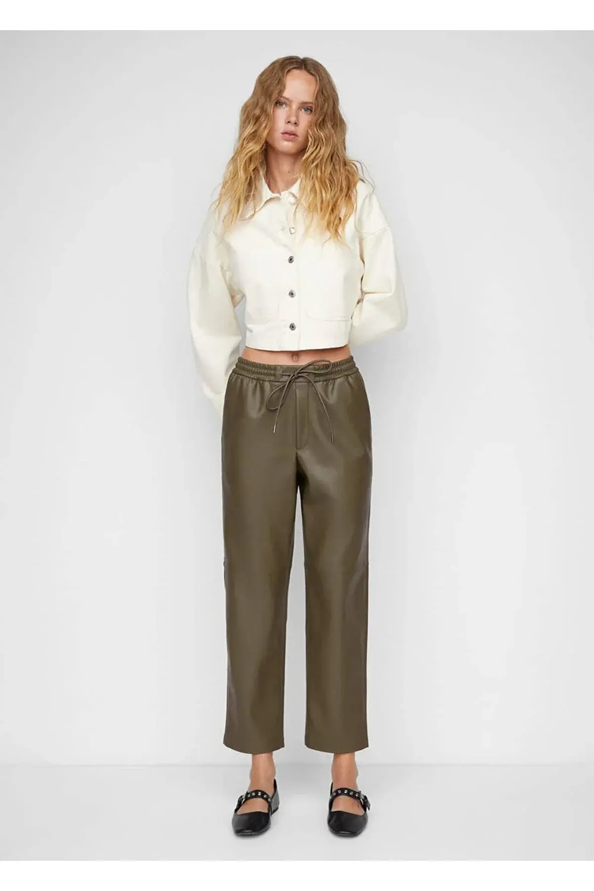 Mango Deri görünümlü beli elastik pantolon