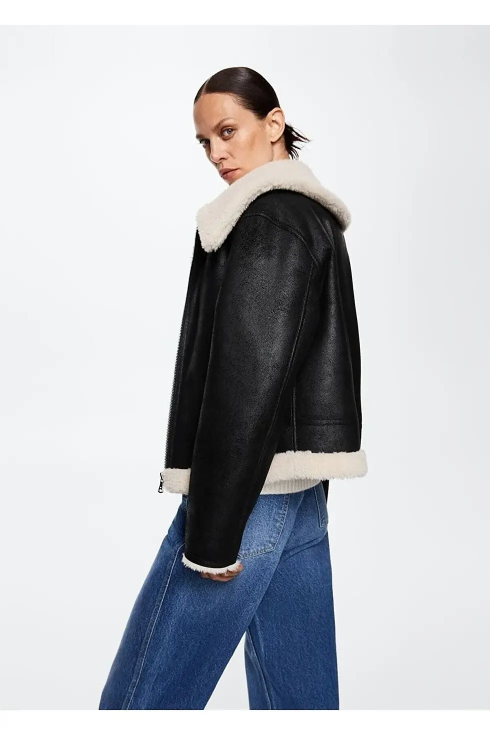 Thumbnail: Mango Mango Yakası Kürklü Biker Ceket