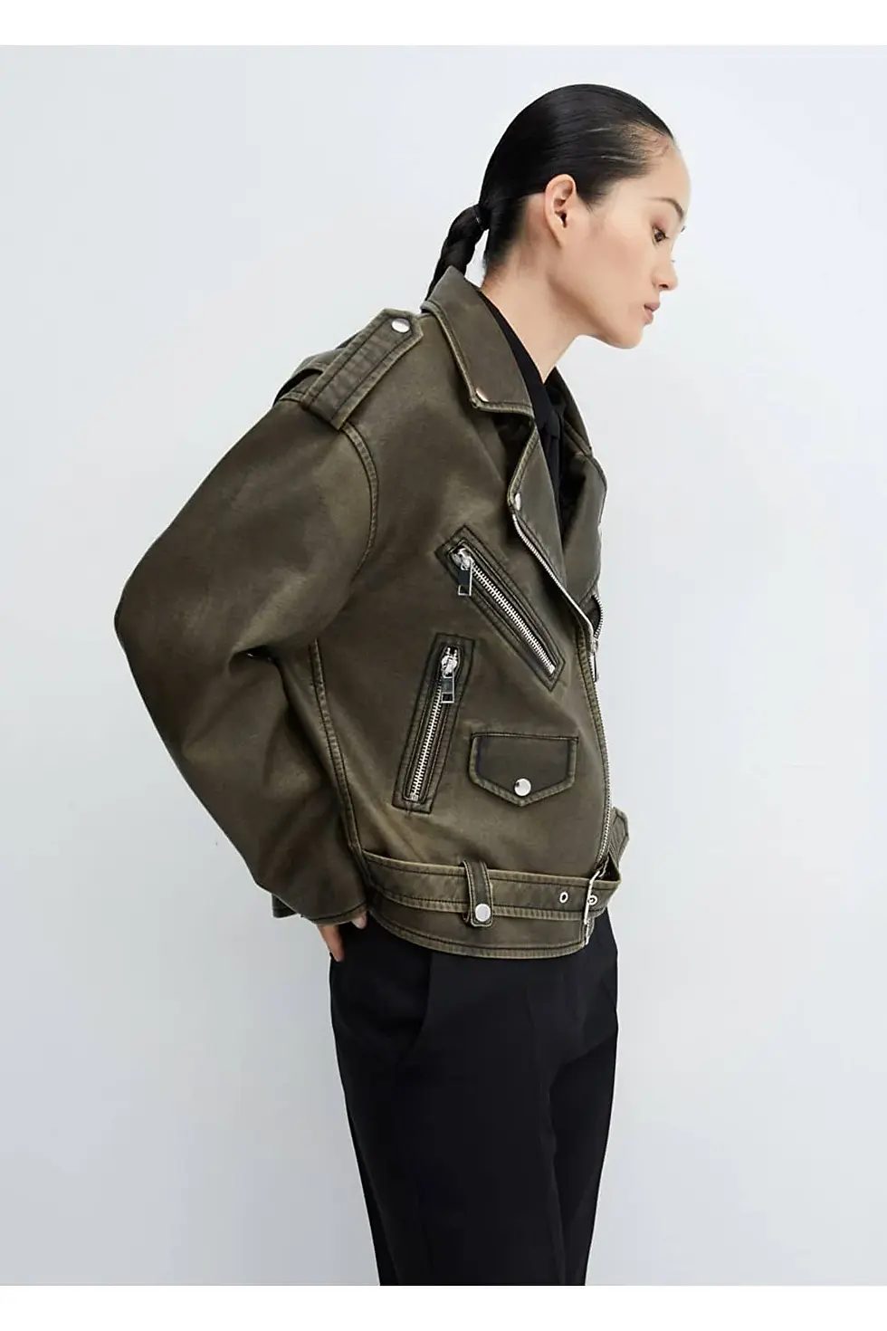 Thumbnail: Mango Oversize, Eskitilmiş Biker Ceketi