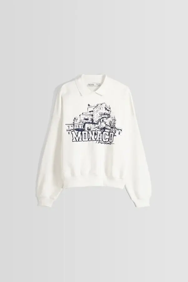 Thumbnail: Bershka Polo yaka baskılı sweatshirt