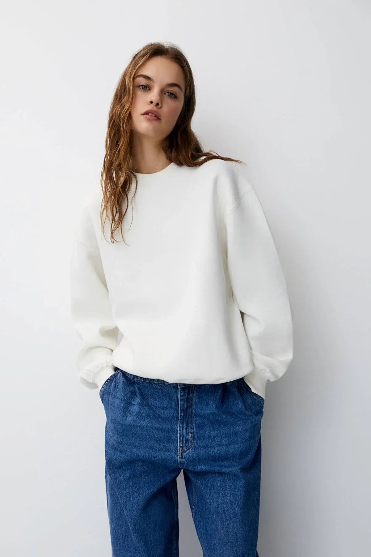 Pull & Bear Basic oversize bisiklet yaka sweatshirt