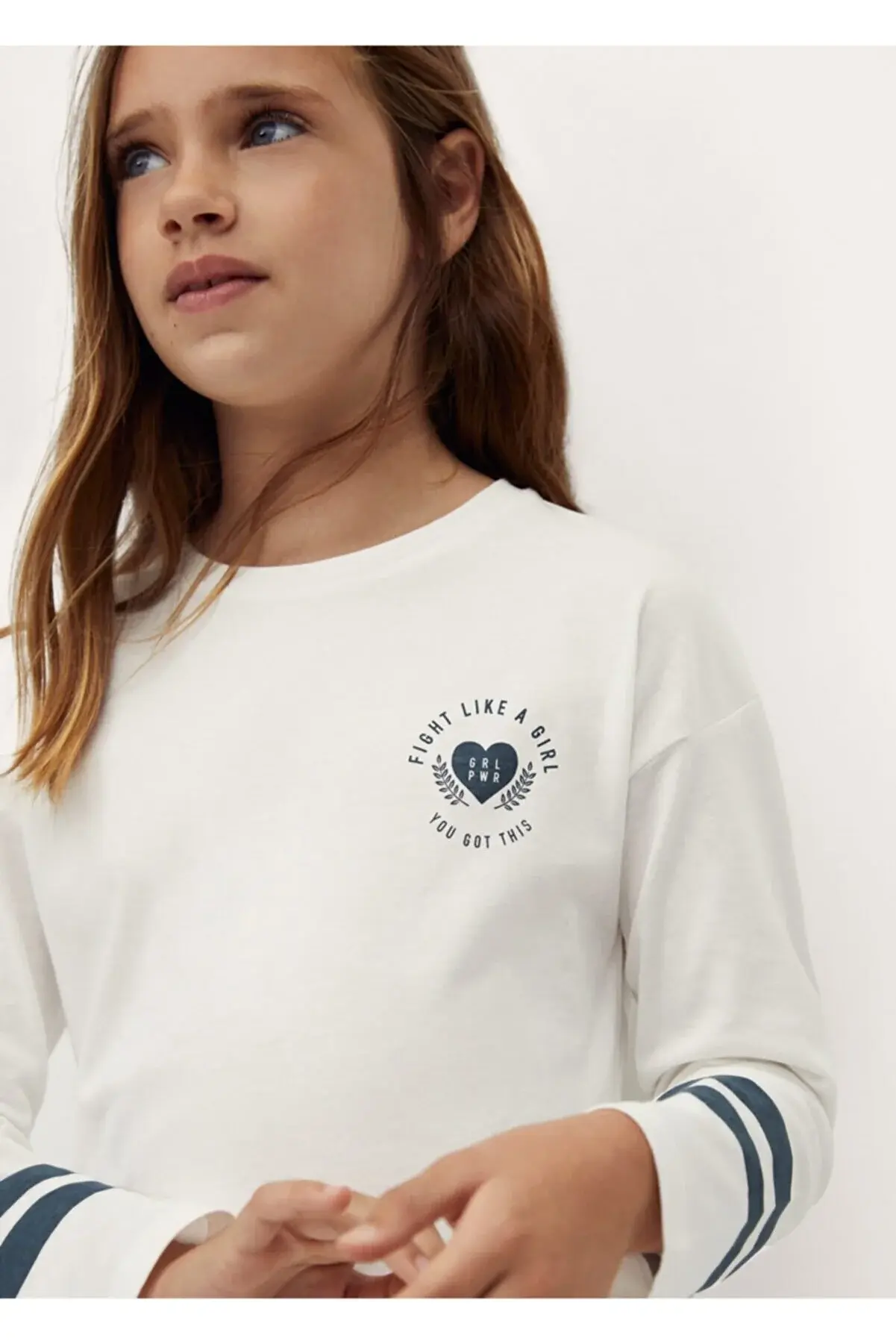 MANGO Kids Çocuk Kırık Beyaz Uzun Kollu Baskılı Tişört