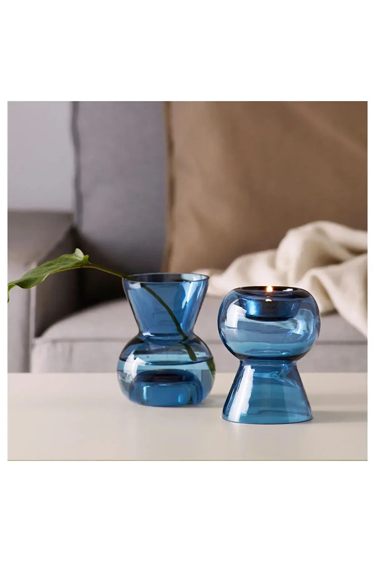 IKEA STOCKHOLM cam vazo-mumluk, mavi, 12 cm