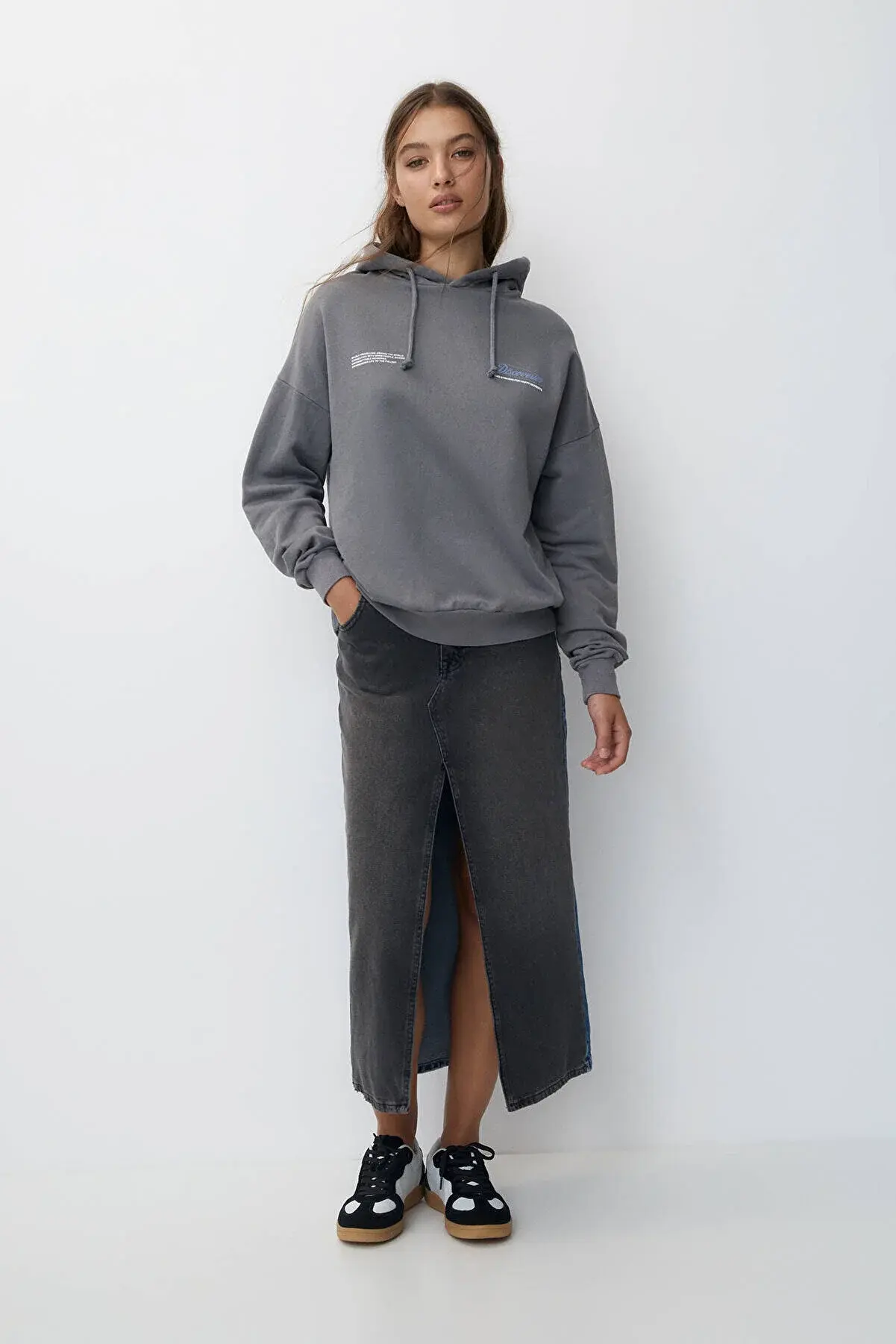 Pull & Bear Desenli kapüşonlu sweatshirt