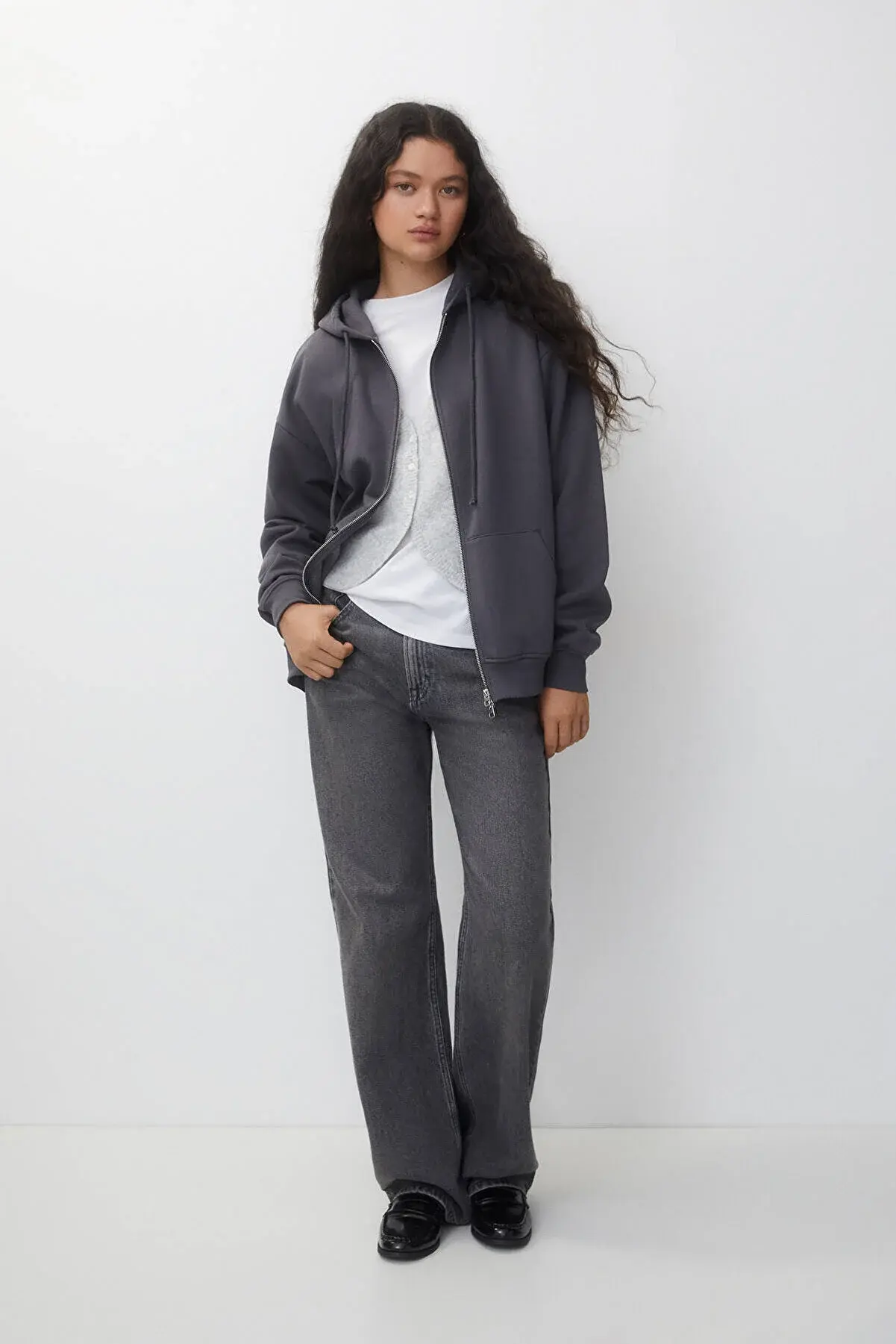 Pull & Bear Oversize fermuarlı kapüşonlu sweatshirt