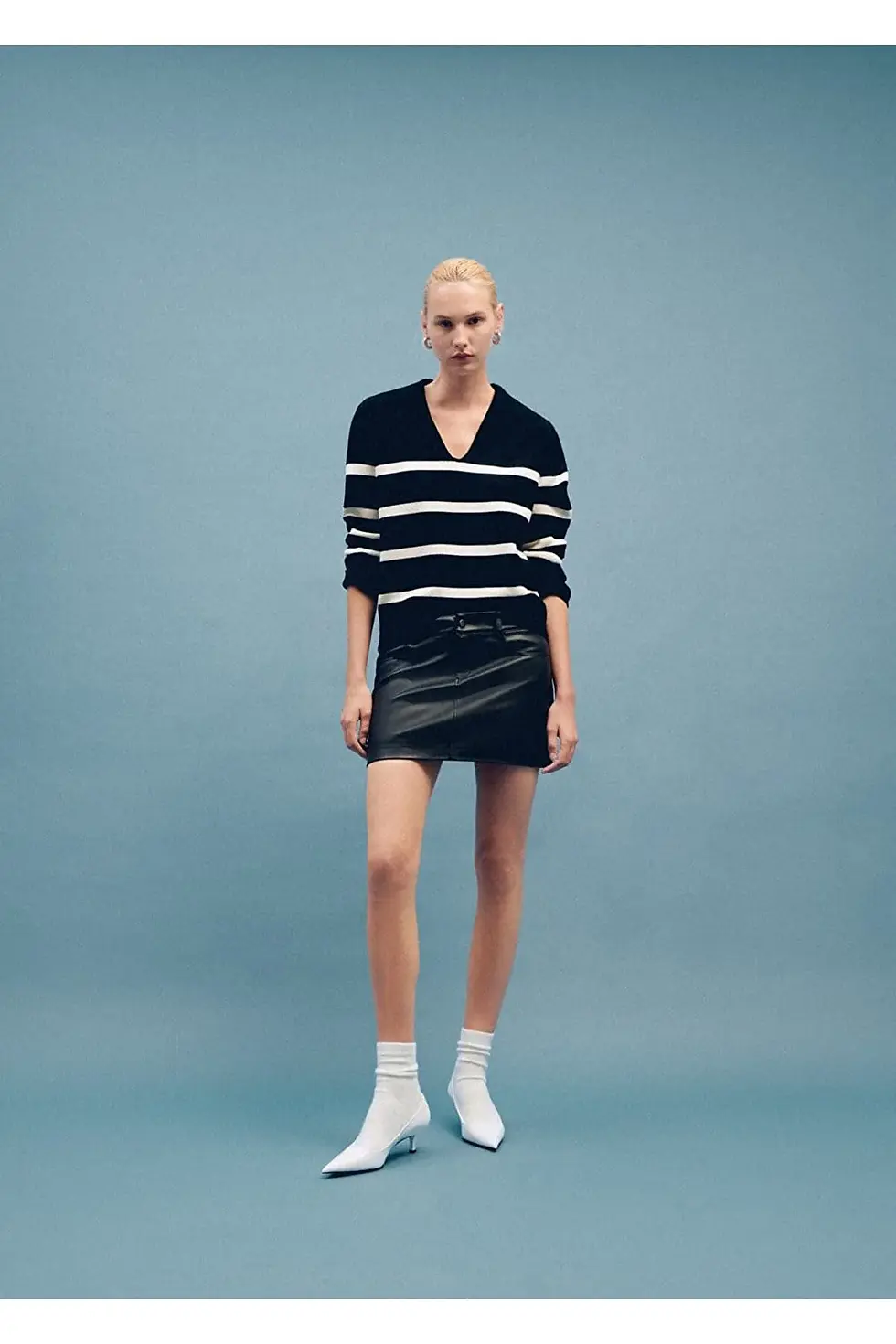 Thumbnail: Mango Çizgili Polo Yaka Kazak